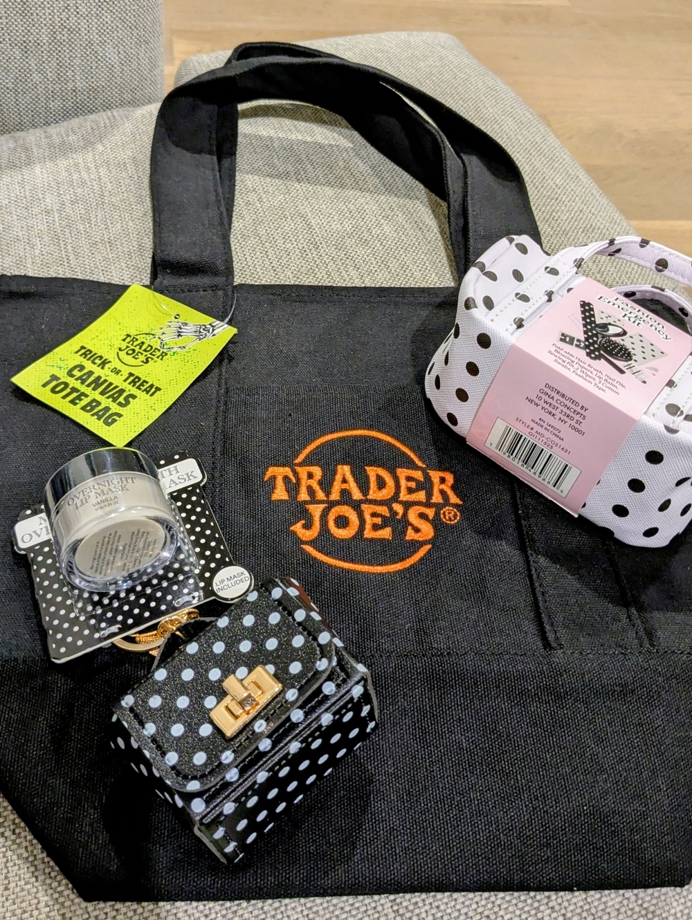 🖤Trader Joe's Black Canvas Mini Tote Bag with Matching Accessories🖤
